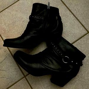 Black low heel booties